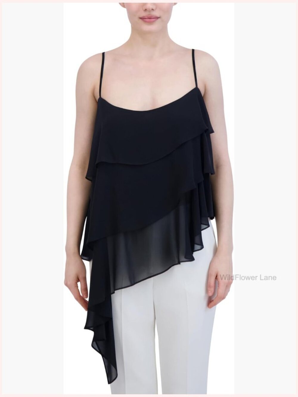 Sleeveless Straight Neck Tiered Blouse with Ruffle Detail